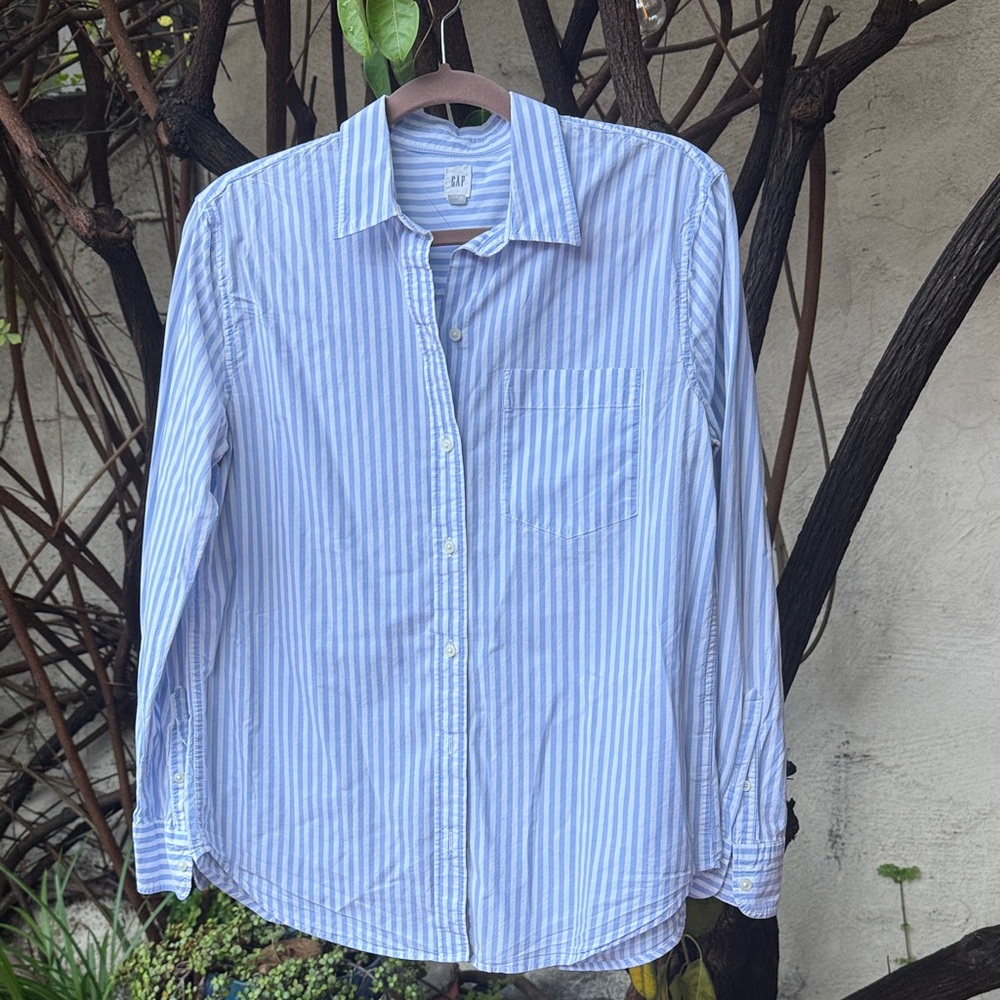 GAP Light Blue and White Striped Button-Down Shirt